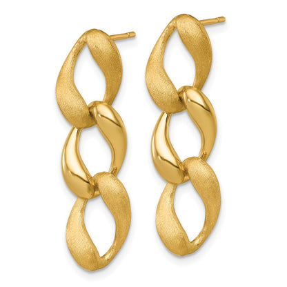 14K Yellow Gold Brushed and Polished Fancy Curb Link Dangle Post Earrings