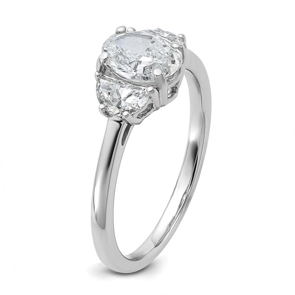 14K White Gold 1 3/8 carat Certified Lab Grown Diamond VS+ F+ Complete Oval and Half Moon Three Stone Engagement Ring