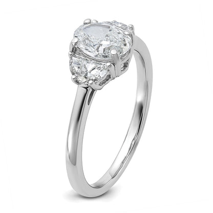 14K White Gold 1 3/8 carat Certified Lab Grown Diamond VS+ F+ Complete Oval and Half Moon Three Stone Engagement Ring