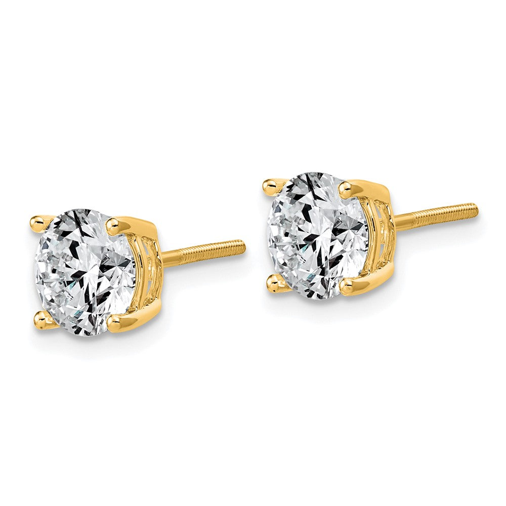 14K Yellow Gold 3 carat Lab Grown Diamond VS/SI+ G+ Round Complete Four Prong Lightweight Screwback Stud Earrings