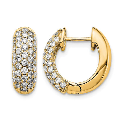 14K Yellow Gold 1 carat Diamond Pave Hinged Hoop Earrings