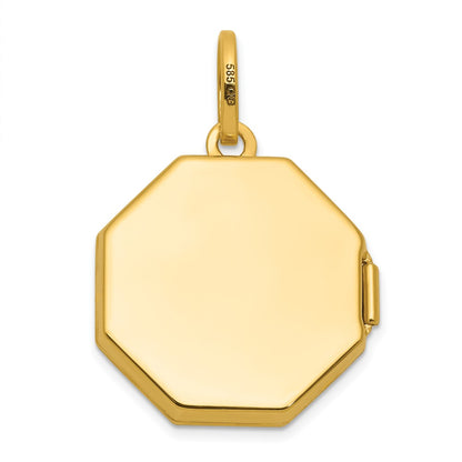 14K Yellow Gold Polished with Beaded Border 18mm Octagon Shaped Locket