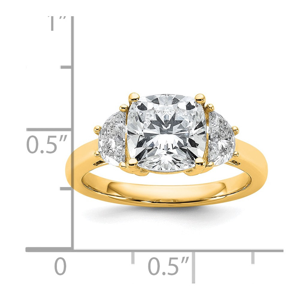 14K Yellow Gold 3 1/8 carat Certified Lab Grown Diamond VS+ F+ Complete Cushion and Half Moon Three Stone Engagement Ring