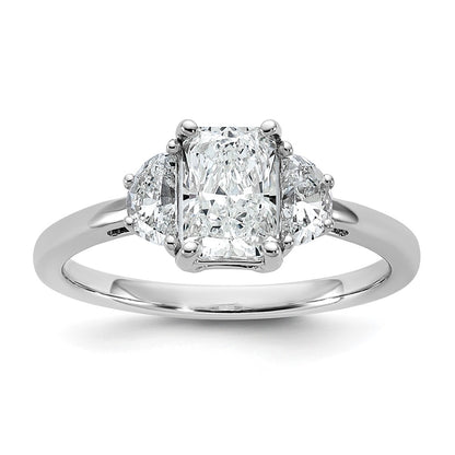 14K White Gold 1 3/8 carat Certified Lab Grown Diamond VS/SI+ G+ Radiant and Half Moon Complete Three Stone Engagement Ring