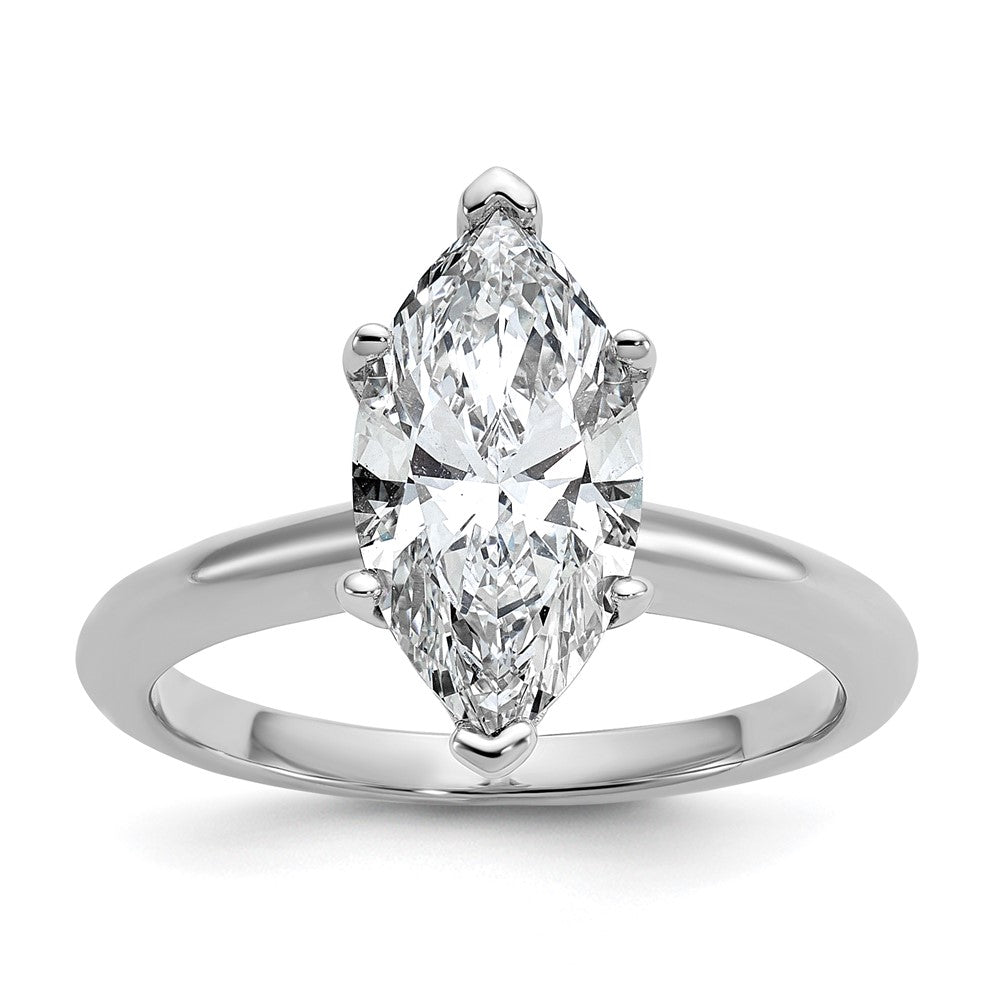 14K White Gold 2 1/2 carat Lab Grown Diamond VS+ F+ Marquise Solitaire Complete Engagement Ring