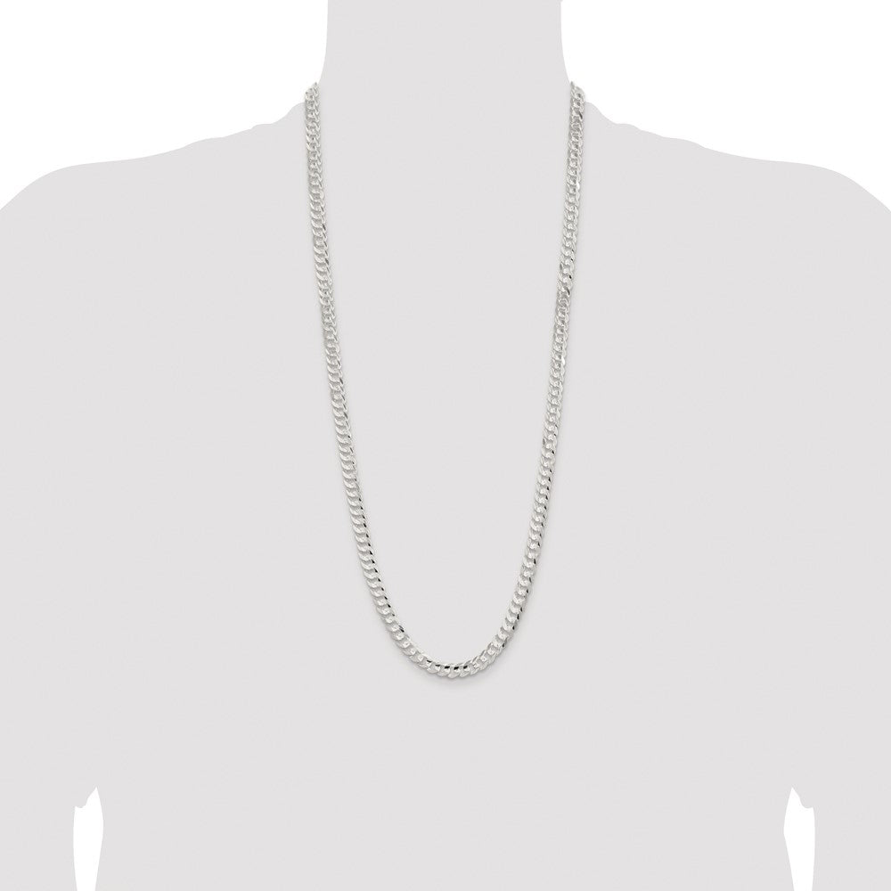 Sterling Silver Rhodium-plated 6.75mm Concave Beveled Curb 30 Inch Chain