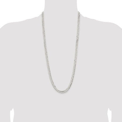 Sterling Silver Rhodium-plated 6.75mm Concave Beveled Curb 30 Inch Chain