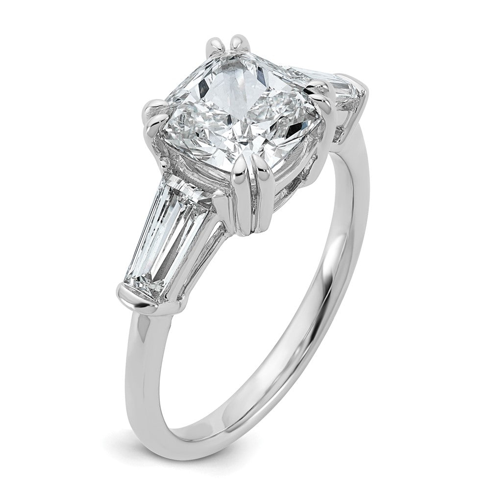 14K White Gold 3 1/5 carat Lab Grown Diamond VS+ F+ Cushion and Tapered Baguette Complete Three Stone Engagement Ring
