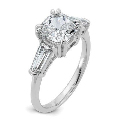 14K White Gold 3 1/5 carat Lab Grown Diamond VS+ F+ Cushion and Tapered Baguette Complete Three Stone Engagement Ring