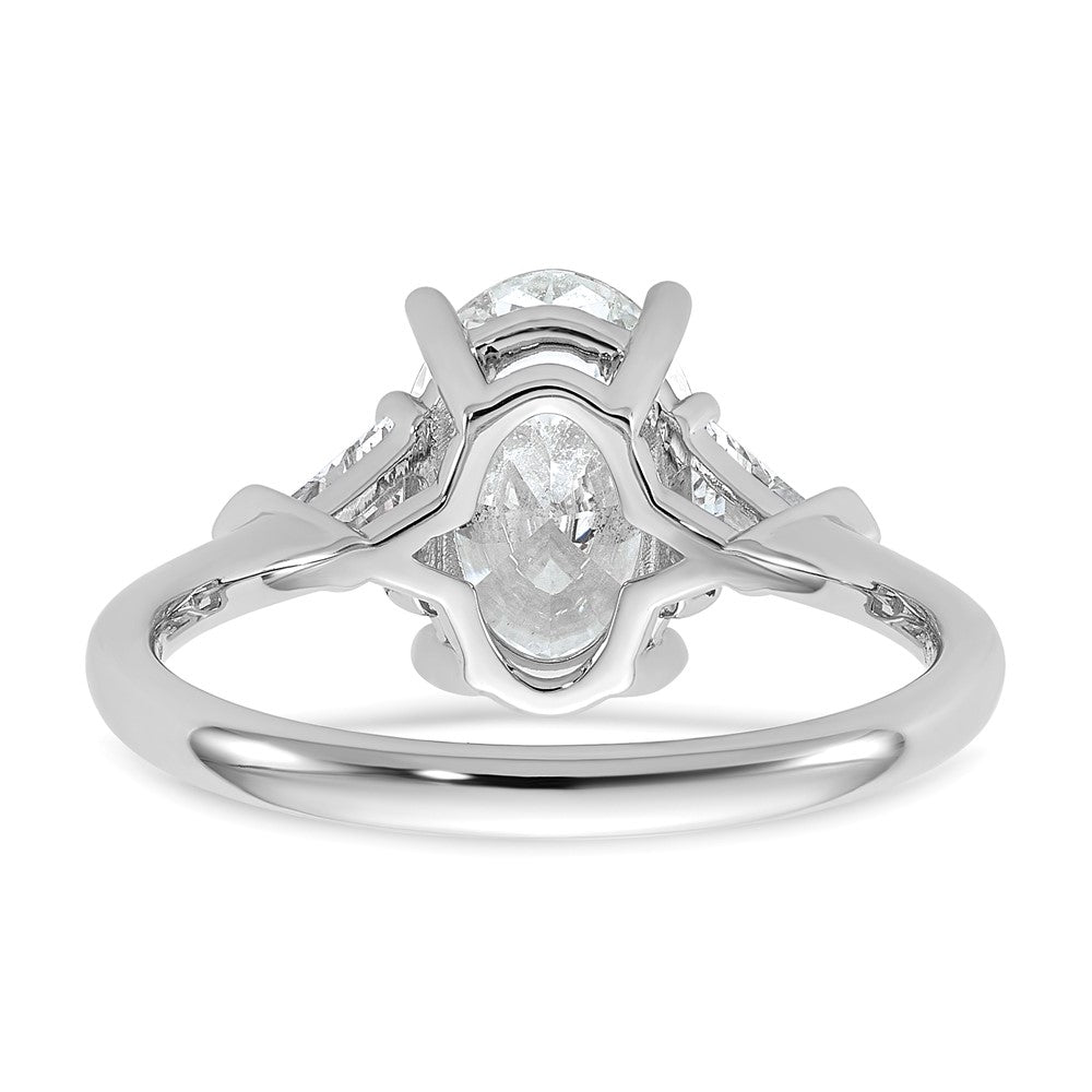 14K White Gold 1/2 carat Lab Grown Diamond VS/SI+ G+ Trillion and 2 carat Oval Center Semi Mount Three Stone Engagement Ring