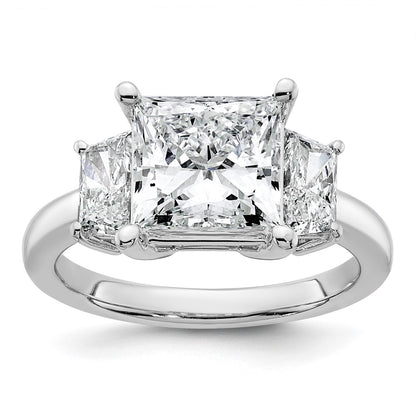14K White Gold 1 carat Lab Grown Diamond VS+ F+ Trapezoid 3 carat Princess Center Semi Mount Three Stone Engagement Ring