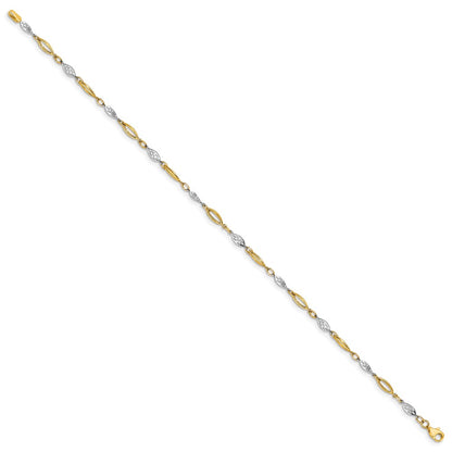 14K Two-Tone Gold Two-tone Polished Fancy Link 10 Inch Anklet