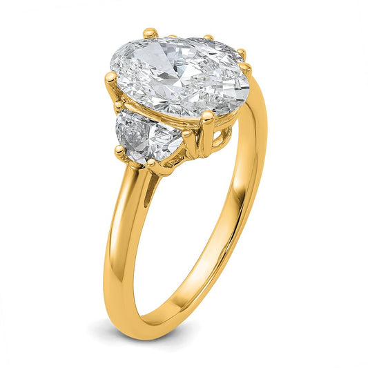 14K Yellow Gold 2 1/2 carat Certified Lab Grown Diamond VS+ F+ Complete Oval and Half Moon Three Stone Engagement Ring