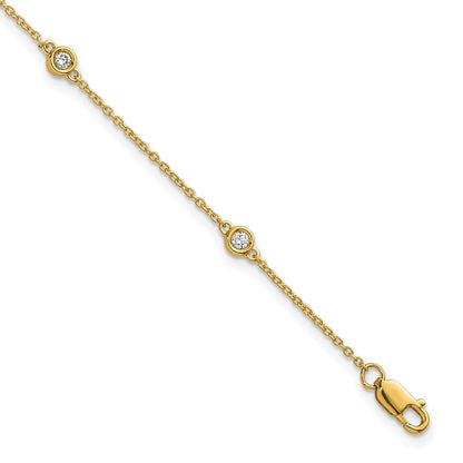 14K Yellow Gold Complete 1/6 carat Bezel-set Diamond and Cable Chain 5-Station 7 Inch Bracelet