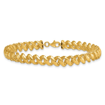 14K Yellow Gold Polished Textured 6.25mm Open Spiral Link 7.5 Inch Bracelet