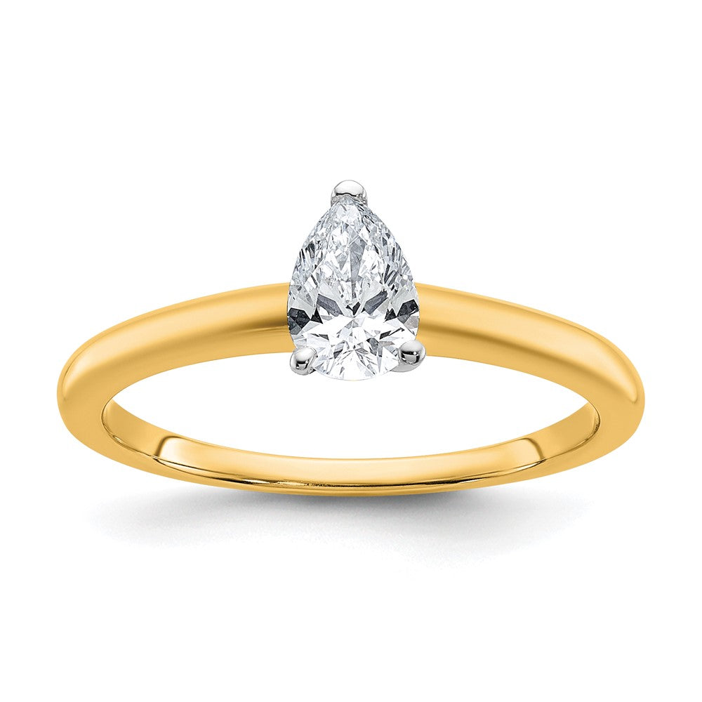 14K Two-Tone Gold Two-tone 1/2 carat Lab Grown Diamond VS+ F+ Pear Solitaire Complete Engagement Ring
