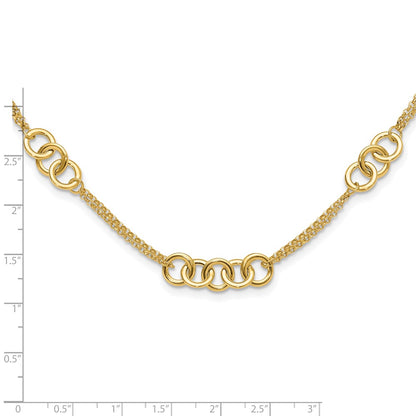 14K Yellow Gold Polished Linked Circles with Chain 5-Station 17 Inch Necklace