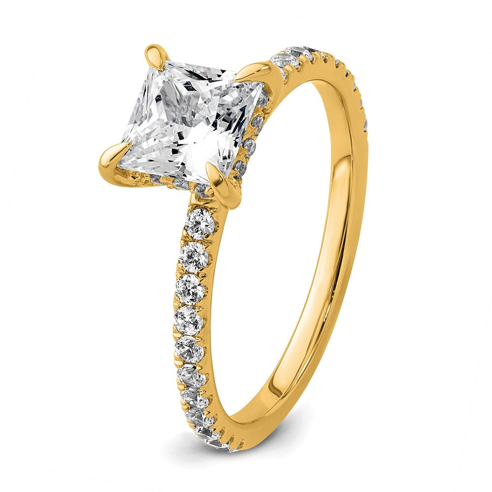 14K Yellow Gold 2 carat Certified Lab Grown Diamond VS/SI+ G+ Princess Complete Solitaire with Flair Engagement Ring