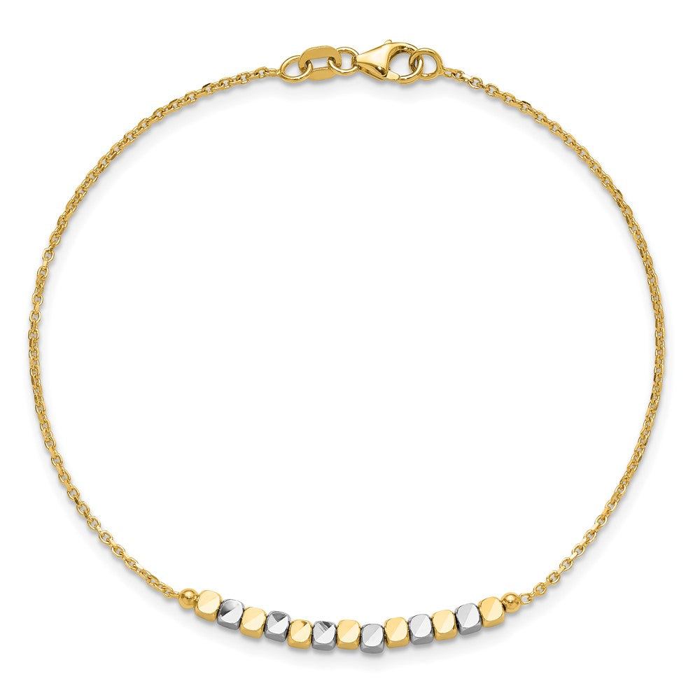 14K Two-Tone Gold Two-tone Square Beaded 7.5 Inch Bracelet