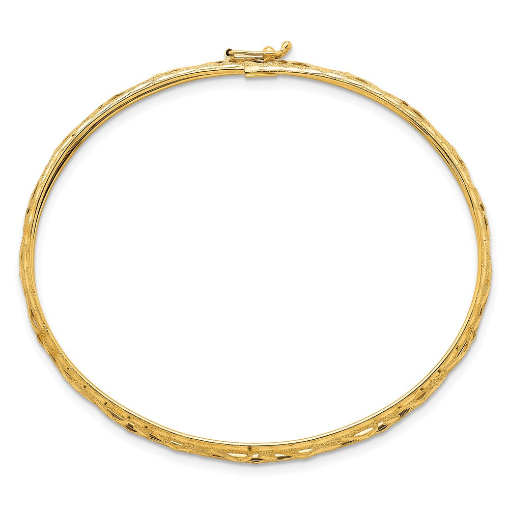 14K Yellow Gold Polished Laser and Diamond-cut 6.15mm Fancy Pierced Design Flexible Oval Bangle Bracelet