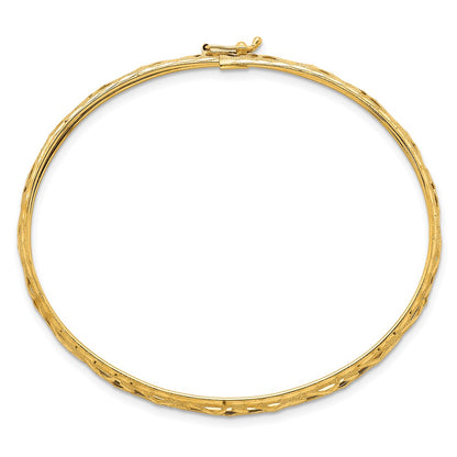 14K Yellow Gold Polished Laser and Diamond-cut 6.15mm Fancy Pierced Design Flexible Oval Bangle Bracelet