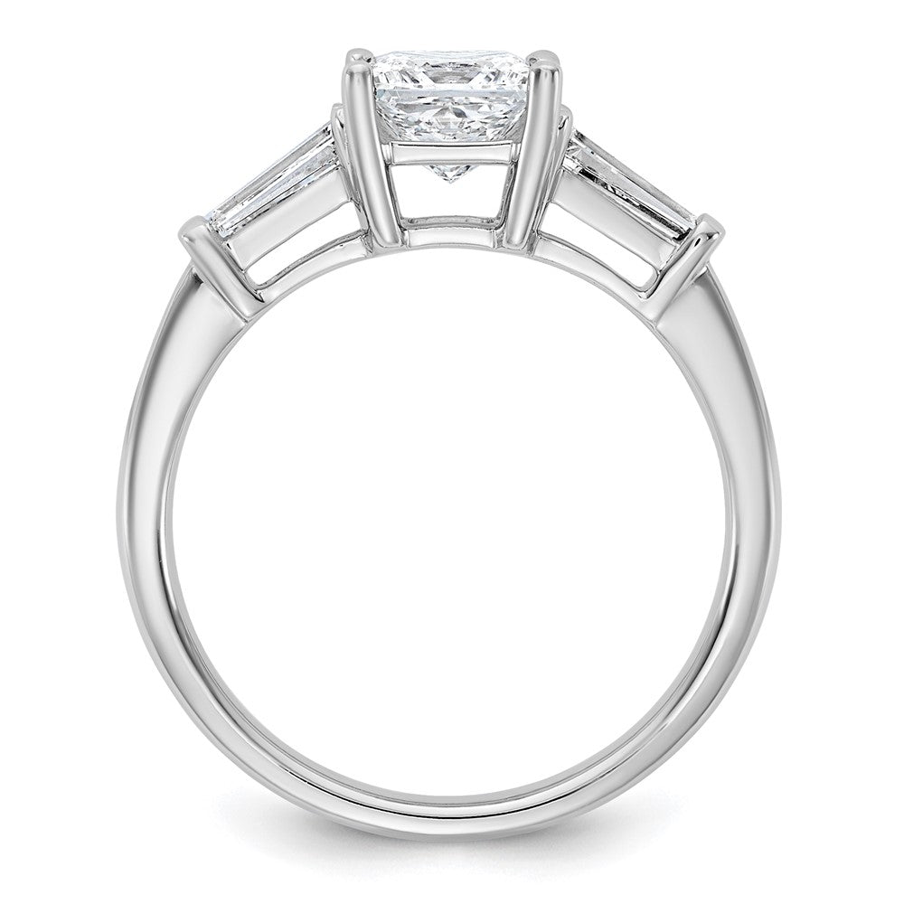 14K White Gold 1/2 carat Lab Grown Diamond VS+ F+ Tapered Baguette 1 carat Princess Center Semi Mount Three Stone Engagement Ring