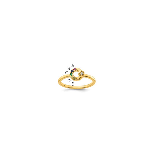 14K Yellow Gold Diamond Heart with Synthetic 5 Birthstone Mother's Circle Ring