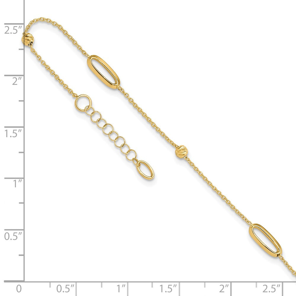 14K Yellow Gold Ovals and Beads 9 Inch Plus 1 Inch Extender - Total 10 Inch Anklet