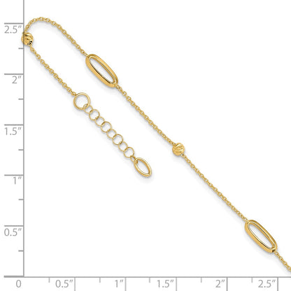 14K Yellow Gold Ovals and Beads 9 Inch Plus 1 Inch Extender - Total 10 Inch Anklet