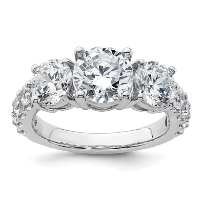 14K White Gold 4 carat Lab Grown Diamond VS/SI+ G+ Round Complete Three Stone Engagement Ring