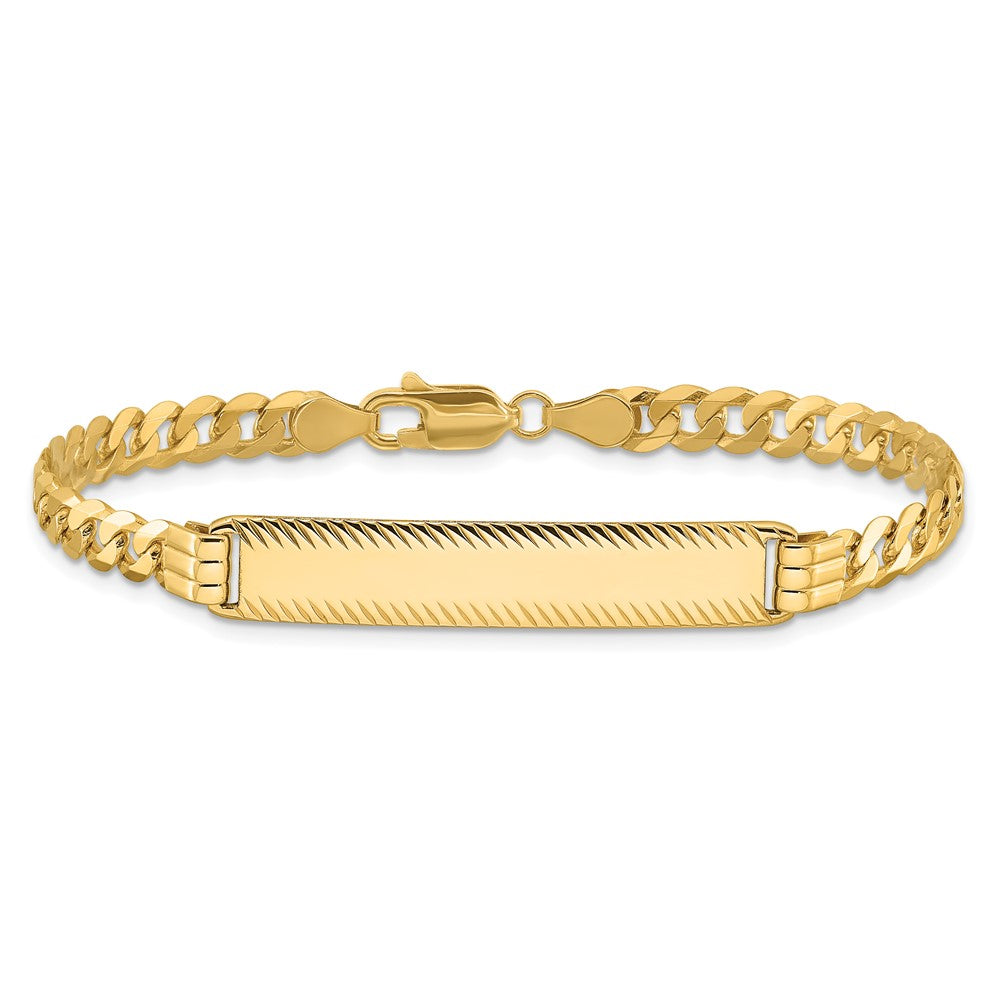 14K Yellow Gold Polished Solid Chain/Solid Plate Curb Link Diamond-cut 34x7mm Plate 7 Inch ID Bracelet