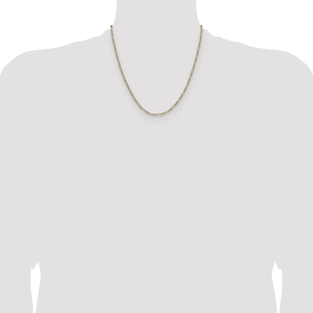 14K Yellow Gold 2.3mm Semi-solid with Rhodium Pav‚ Figaro Chain Necklace