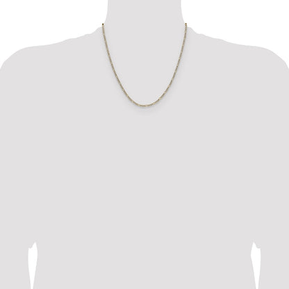 14K Yellow Gold 2.3mm Semi-solid with Rhodium Pav‚ Figaro Chain Necklace