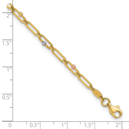 10K Tri-Color Gold Tri-color Polished and Diamond-cut 10in Anklet