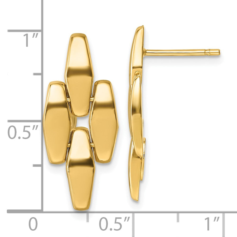 14K Yellow Gold Polished Fancy Link Geometric Dangle Post Earrings