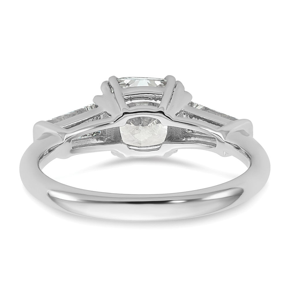 14K White Gold 2 carat Lab Grown Diamond VS+ F+ Cushion and Tapered Baguette Complete Three Stone Engagement Ring