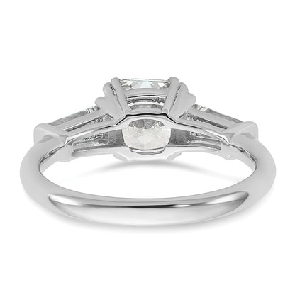 14K White Gold 2 carat Lab Grown Diamond VS+ F+ Cushion and Tapered Baguette Complete Three Stone Engagement Ring