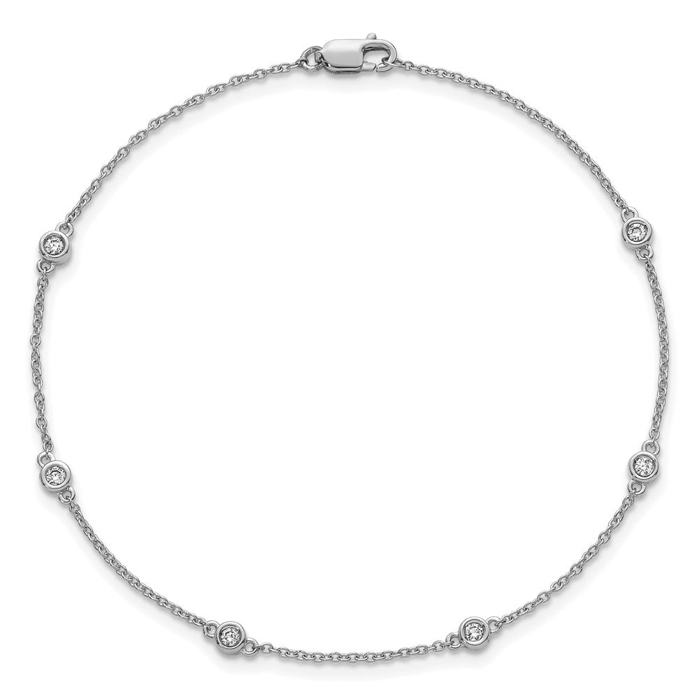 14K White Gold Complete 1/6 carat Bezel-set Diamond and Cable Chain 6-Station 7 Inch Bracelet