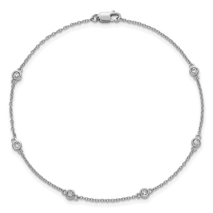 14K White Gold Complete 1/6 carat Bezel-set Diamond and Cable Chain 6-Station 7 Inch Bracelet