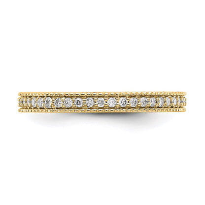 14K Yellow Gold Polished 1/3CT Milgrain Edge Diamond Eternity Wedding Band Ring