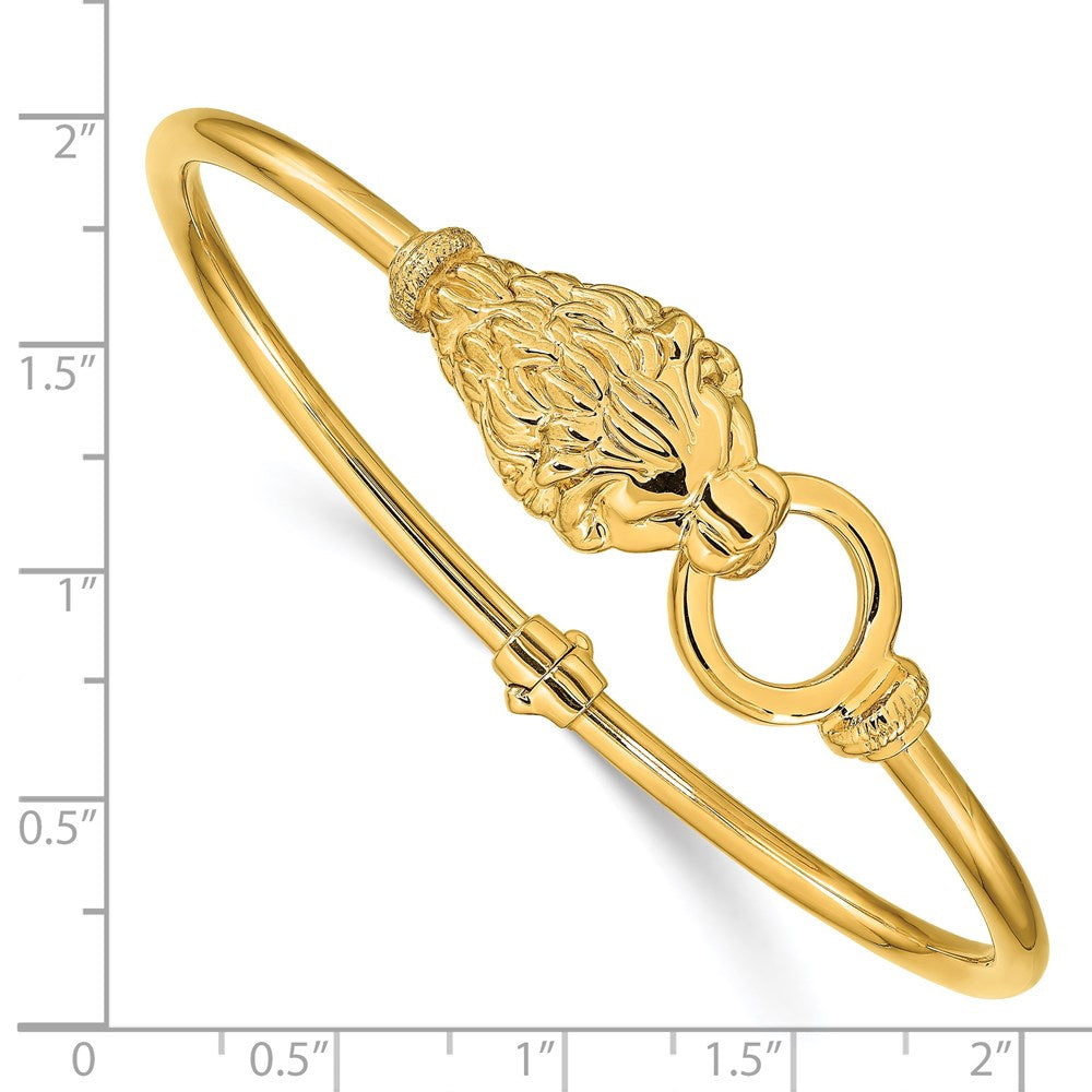 14K Yellow Gold Polished Lion's Head Hinged Bangle