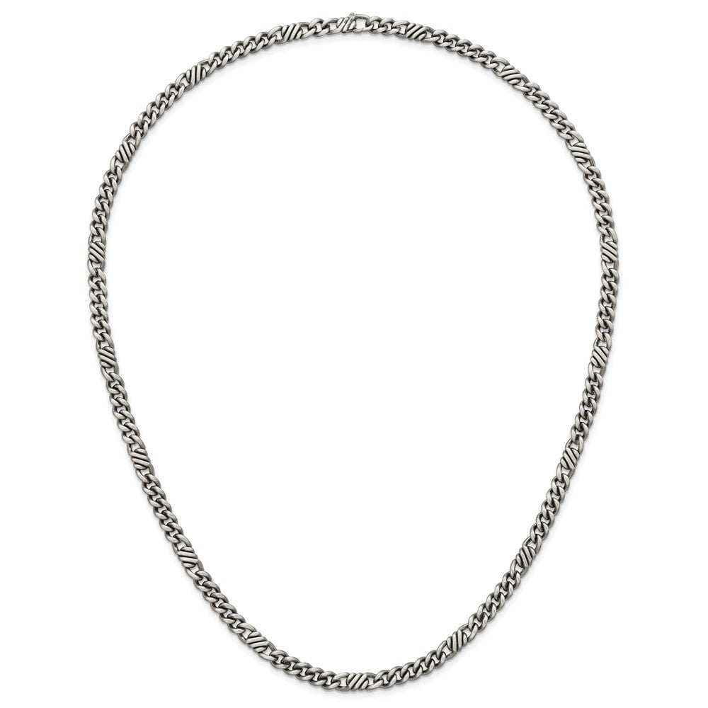 Sterling Silver Black Ruthenium-plated Brushed Fancy Curb Chain Mens 22 Inch Necklace