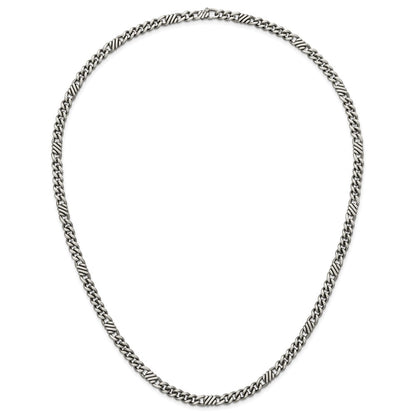 Sterling Silver Black Ruthenium-plated Brushed Fancy Curb Chain Mens 22 Inch Necklace