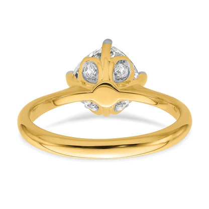 14K Yellow Gold (Holds 2 carat (7.60 mm) Cushion-cut) 4-Prong with 1/15 carat Diamond Leaf Design Semi-Mount Engagement Ring