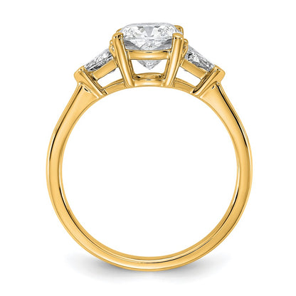 14K Yellow Gold 1/2 carat Lab Grown Diamond VS+ F+ Triangle 1 1/2 carat Cushion Center Semi Mount Three Stone Engagement Ring
