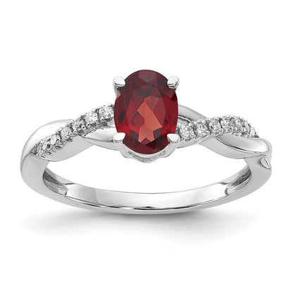 14K White Gold 7x5 Oval January/Garnet and Diamond Size 7 Ring