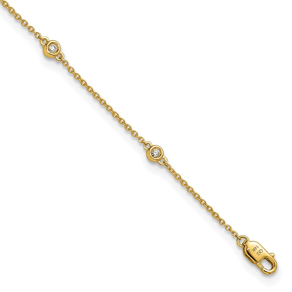 14K Yellow Gold Complete 1/6 carat Bezel-set Diamond and Cable Chain 7-Station 9 Inch Anklet