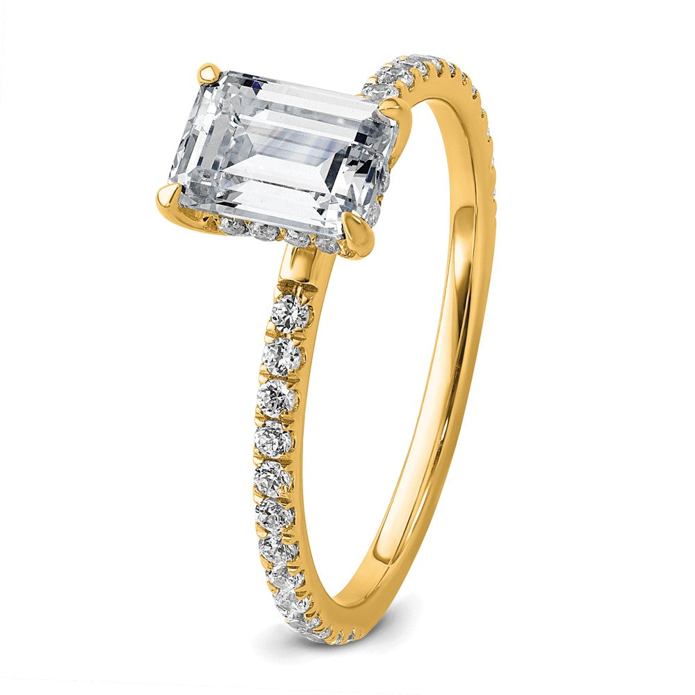 14K Yellow Gold 1 3/8 carat Certified Lab Grown Diamond VS/SI+ G+ Emerald Complete Solitaire with Flair Engagement Ring