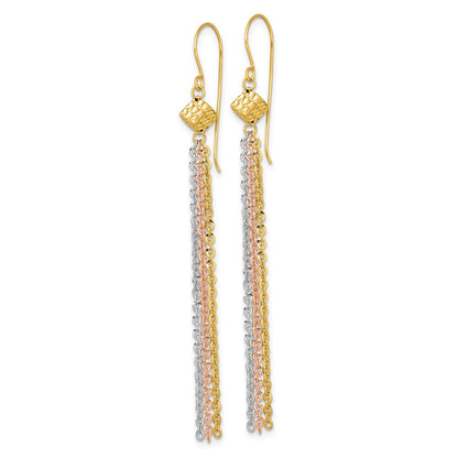 14K Tri-Color Gold Tri-color Polished Fancy Chain Tassel Dangle French Hook Earrings