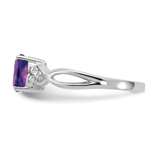 14K White Gold 7mm Cushion Checkerboard February/Amethyst and Diamond Ring
